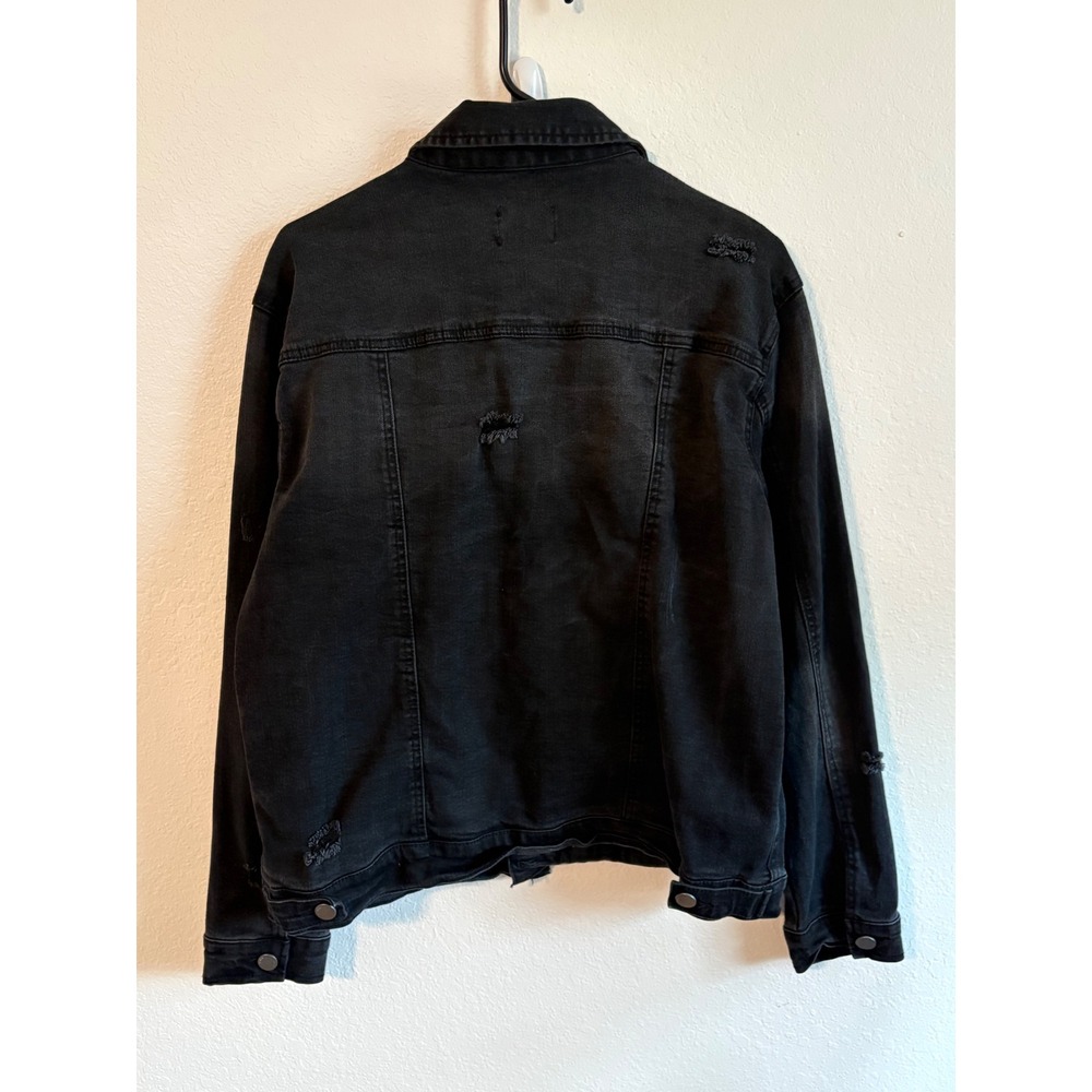 Black Label by First Toe Distressed Denim Jacket Faded Black Trucker S - Picture 2 of 5